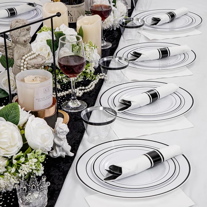 WELLIFE 350Pcs Black Plastic Dinnerware - Image 6