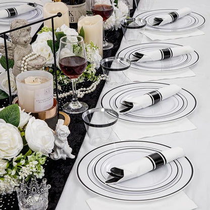 WELLIFE 350Pcs Black Plastic Dinnerware - Image 6