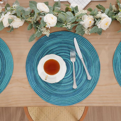 SHACOS 15 inch Round Placemats Set of 4 Variegated Multicolor Place Mats Cotton - Image 5