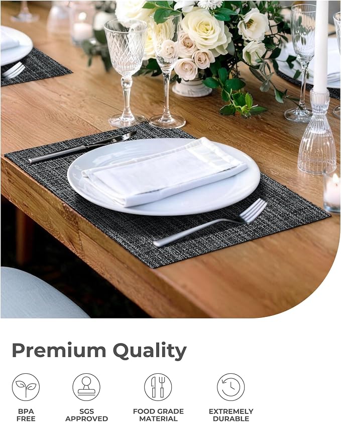Leetaltree Black and Grey Woven Placemats Set of 24 - Image 7