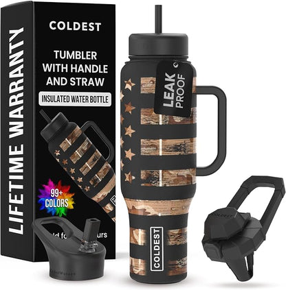 Coldest Tumbler with Handle and Straw, 100% Leak Proof Insulated Tumbler with by Coldest
