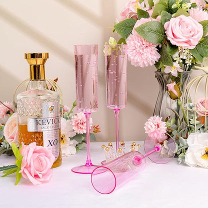 YOUBET 24Pack Pink Plastic Champagne Flutes 6 oz | Clear Pink Champagne - Image 5