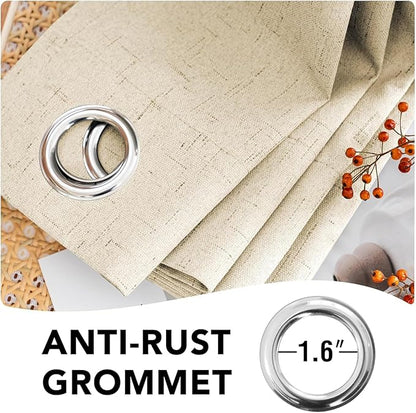 H.VERSAILTEX Linen Curtains 100% Blackout Curtains for Bedroom 102 inch Long Full Light Blocking Nature Linen Blended Window Curtains for Living Room Nickel Grommet (2 Panels, Bleached Sand)