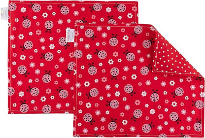 Funkins Reusable Cloth Placemats for Kids & Lunch Boxes | Reusable, Eco-Friendly | 15"x13", 2-ply, Thick, Absorbent, Machine Washable | Set of 2 Placemats (Ladybugs)