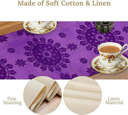 YCness Abstract Flower Mandela Table Runner, Watercolor Purple Geometric Modern - Image 6