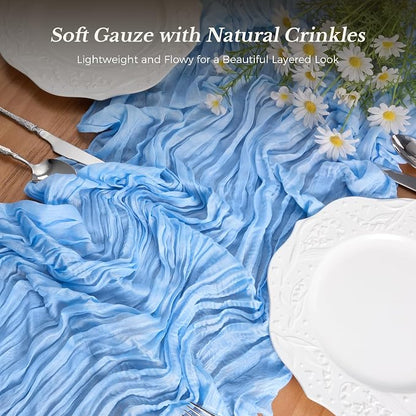 10 Pack Baby Blue Cheesecloth Gauze Table Runners, 35x120 Inch | Extra Wide - Image 3