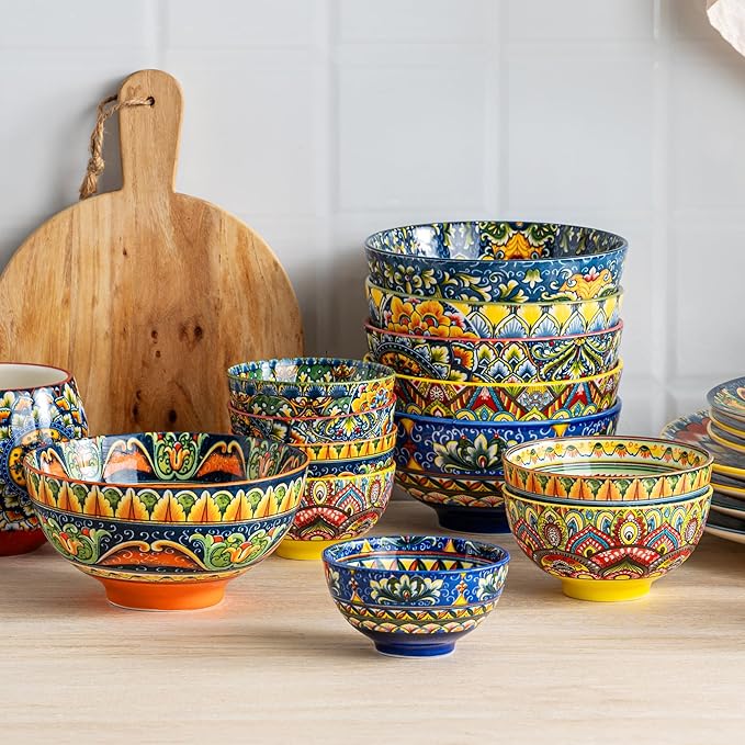 Henten Home Ceramic Soup Bowls Set of 6, Bohemia 22 oz Cereal Bowls Set - Image 7