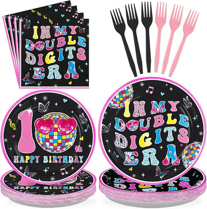96 Pcs Pink and Black 10th Birthday Party Decoration Serves 24 | In My Double by Greencian