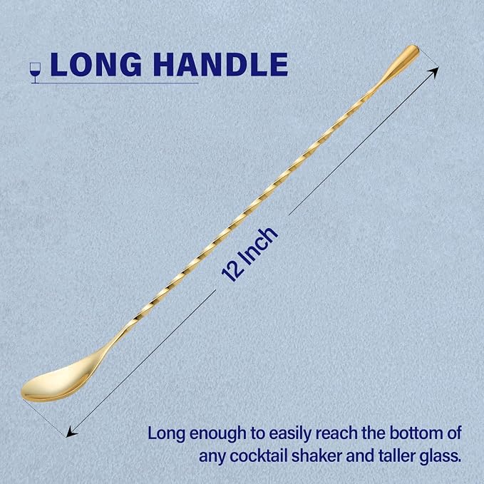 Bar Spoon Cocktail Mixing Stirrers, 12” Long Handle, Long Drink Spoons - Image 2
