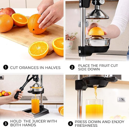 Zulay Kitchen Pulverizer 9 in 1 Cast Iron Juicer - Easy-to-Clean Heavy-Duty Manual Juicer with Presser Attachment to Juice All Types of Fruits! Extra Tall with Stainless Steel Bowl - Black