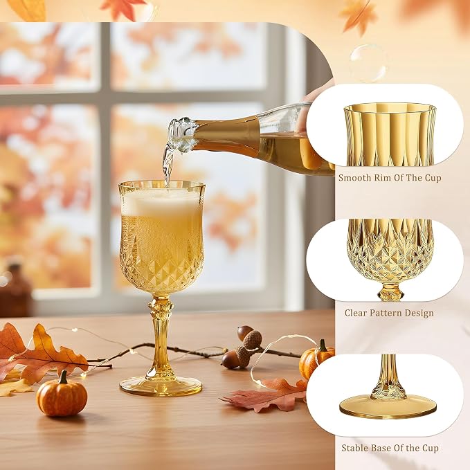 7OZ Plastic Wine Glasses, Reusable Vintage Goblets Unbreakable Drinking Glasses - Image 4