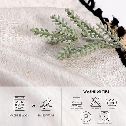 MYSKY HOME Table Cloth 60x120 in Rectangle, Heavy Duty Cotton Tassel Linen Look Waterproof Tablecloths Farmhouse Tablecloth, Wrinkle Free Table Cover with Black Tassels for Kitchen Dining, Party