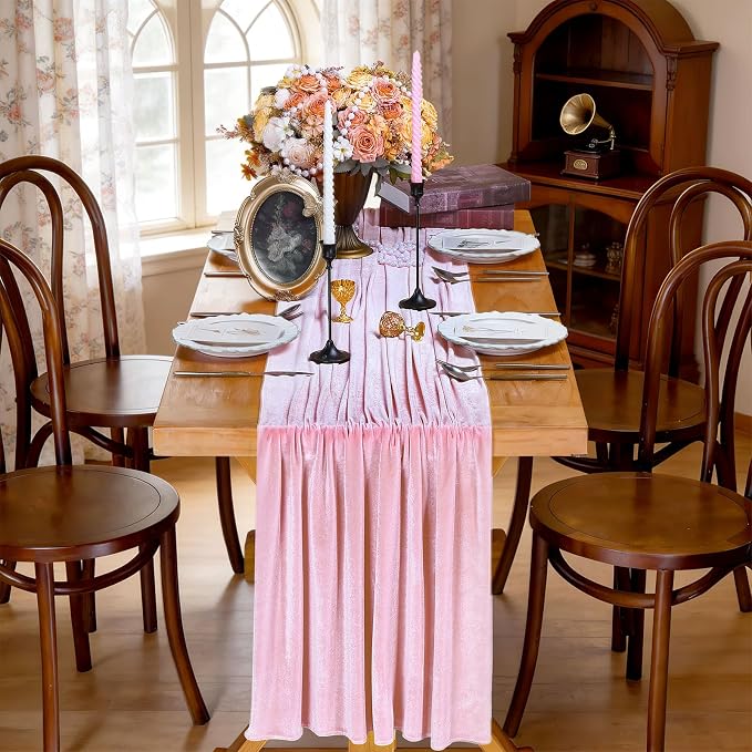 Light Pink Velvet Table Runner 10ft Extra Long Luxury Retro Table Runners | - Image 5