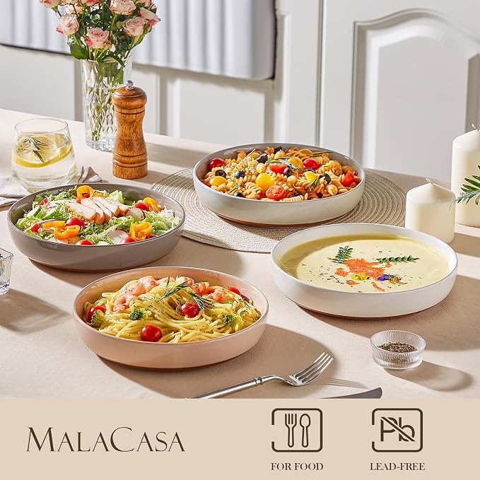MALACASA 48 Oz Pasta Bowls Set of 4, Stoneware Dinner Bowls, Chip-Resistant - Image 3