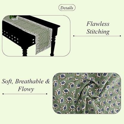 Basil Green Hand Block Print 100% Cotton Table Runner 16x70 Inch | Perfect - Image 2