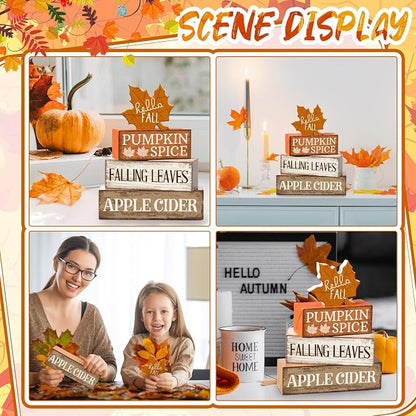Moucuny 4 Pcs Fall Decor Wooden Maple Leaf Decoration Thanksgiving Tiered Tray - Image 4