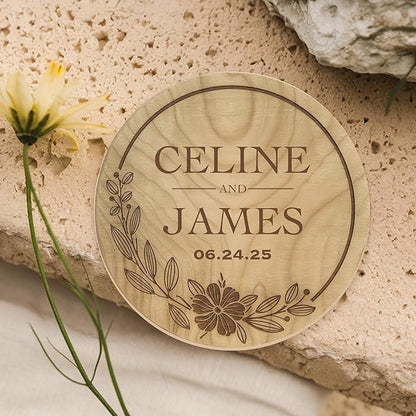 100 Pack Personalized Wedding Coasters, Custom Cardboard Coasters for Drinks with Photo Print and Text, Keepsake Wedding Favors and Gifts for Couples, 3.95" Round (Design 4)
