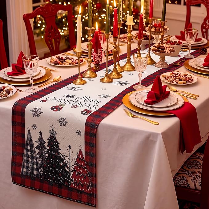 Gilprop 3 Pcs Christmas Table Runners Watercolor Table Runner, 13x72 Inch | - Image 2