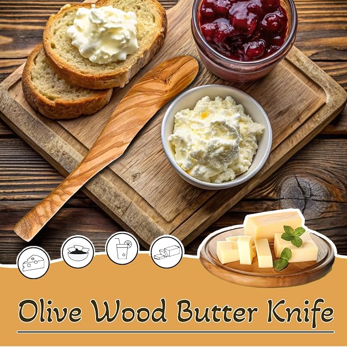 Olive Wood Butter Spreader, 6.8 Inch Handmade Butter Knife Set of 4 | Olive - Image 4