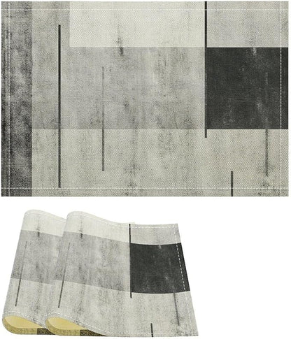 Gradient Placemat Set, Modern Minimal Black White Grey Abstract Geometric Shape Line Patchwork Pattern Home Decor Linen Table Mats for Dining Room Kitchen Party (17x12in) x2P