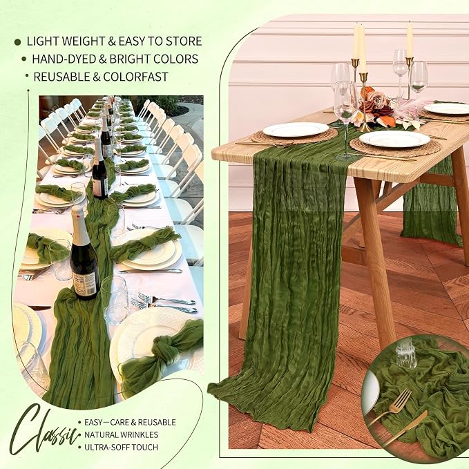 30 Pack Cheesecloth Table Runner 10FT Olive Green Table Runner Boho Gauze - Image 5