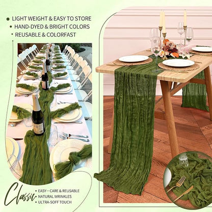 4 Pack Cheesecloth Table Runner 10FT Olive Green Table Runner Boho Gauze Cheese - Image 5