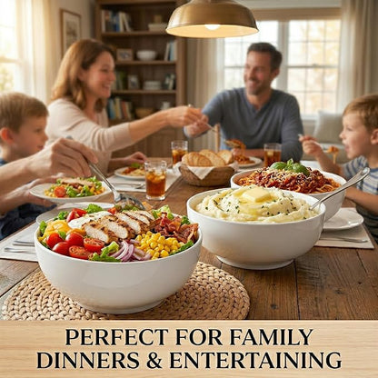 DELLING 60 Oz Large Serving Bowls Set of 3, 8 Inch White Ceramic Mixing Bowls - Image 3