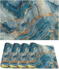 Marble Linen Placemats Set of 4, Modern Abstract Foil Stone Texture Gold Blue Marble Washable Place Mats, Non Slip Placemat for Home Party Dining Tables Wedding Kitchen Banquets Decor 12x17 Inch