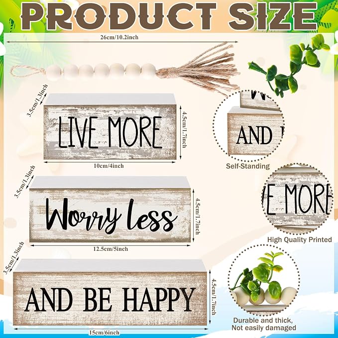 Moucuny 4 Pcs Inspirational Farmhouse Table Decor Rustic Stacked Wooden Block - Image 3