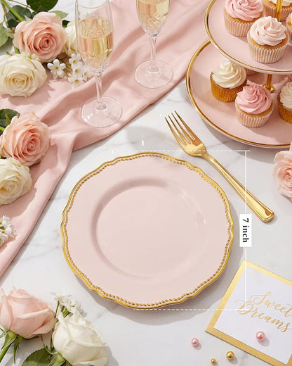 60 Pcs Pink Gold Dessert Plates - Image 2