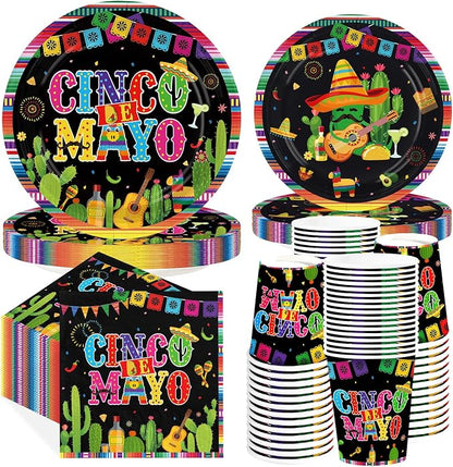 250Pcs Cinco De Mayo Decorations Mexican Fiesta Plates and Napkins Black Mexico by Greencian