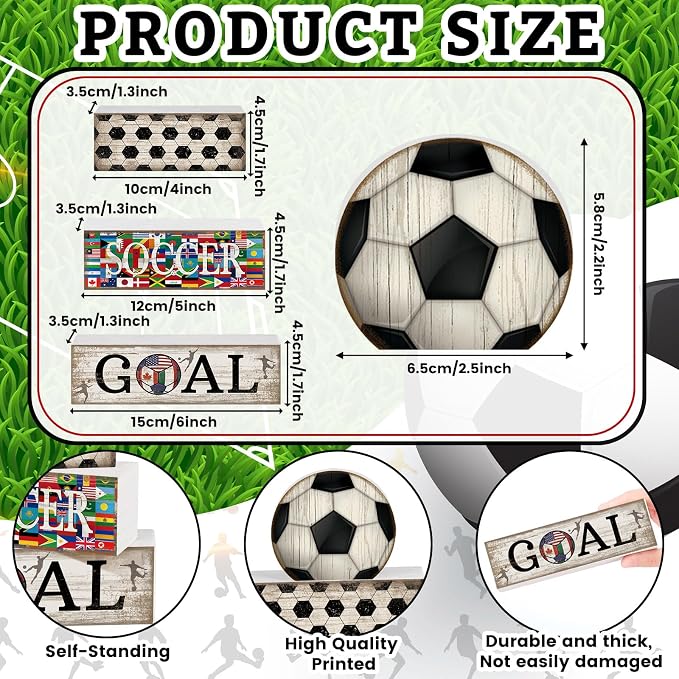 Moucuny 4 Pcs Soccer Table Decor Wooden Sport Tiered Tray Decor National Flags - Image 3