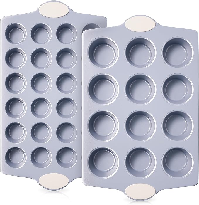 BRONYPRO 2-Pack 12 Cup and Mini 24 Cup Non Toxic Nonstick Ceramic Muffin Pan & by Bronypro