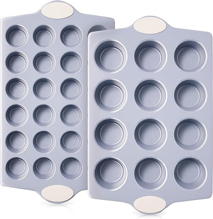 BRONYPRO 2-Pack 12 Cup and Mini 24 Cup Non Toxic Nonstick Ceramic Muffin Pan & by Bronypro