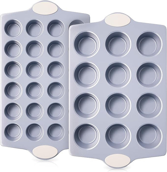 BRONYPRO 2-Pack 12 Cup and Mini 24 Cup Non Toxic Nonstick Ceramic Muffin Pan & by Bronypro