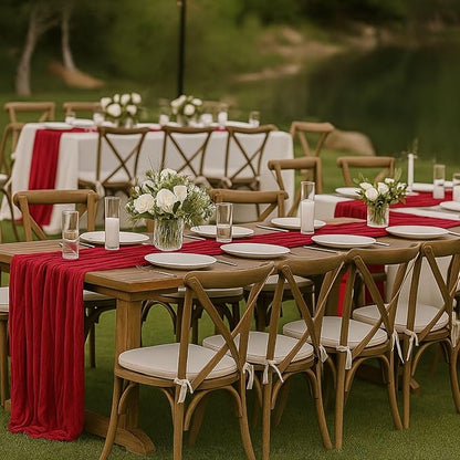 12 Pack Red Cheesecloth Table Runner Set – 10FT x 12pcs Gauze Boho Table Runners - Image 4