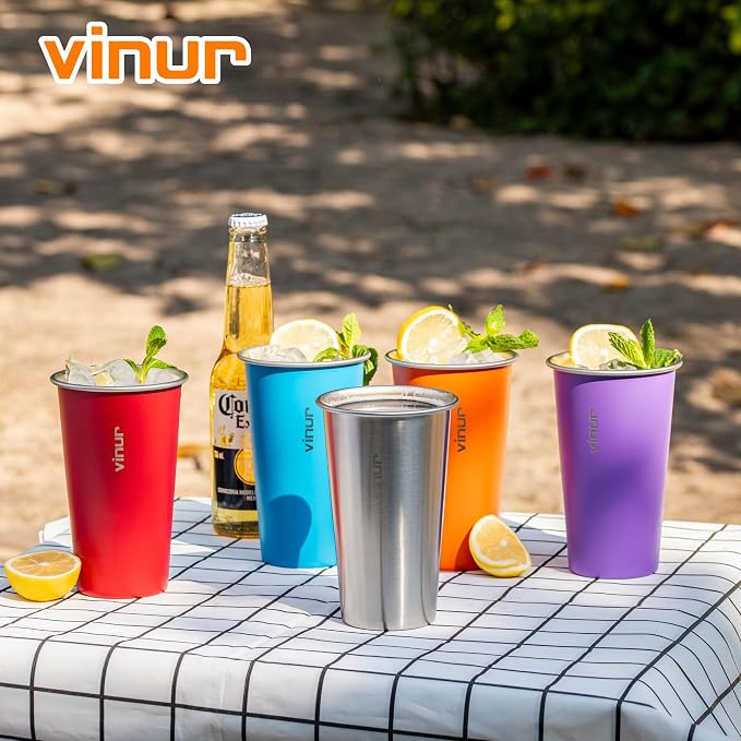 VINUR Stainless Steel Cups-20 oz Stackable Metal Drinking Glasses 4 Pcs | 20 oz - Image 2