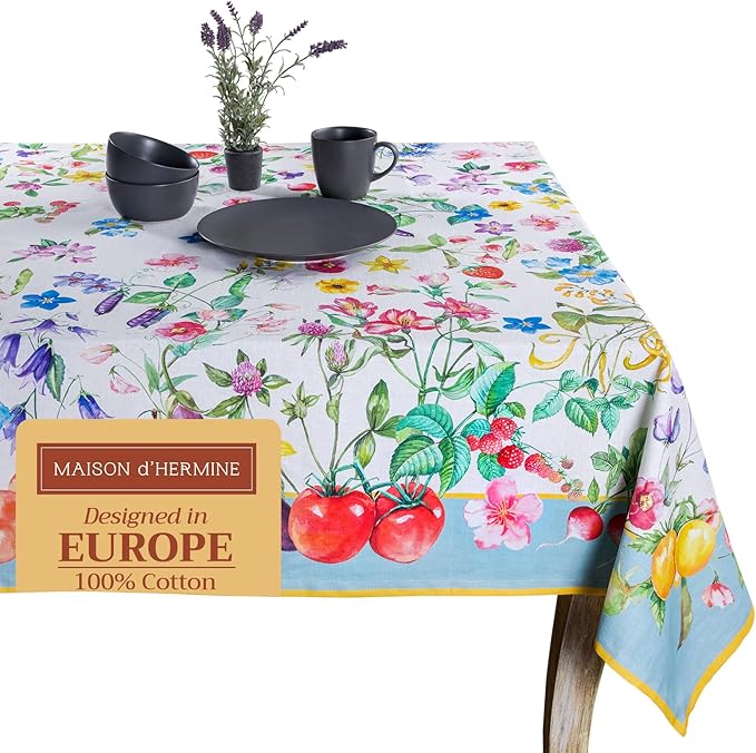 Maison d' Hermine Table Cloth Rectangle Table 100% Cotton 54 x 72 Inches Tablecloth Reusable Decorative for Dining Room Farmhouse Home Valentines Day Decorations Spring Summer - Giverny