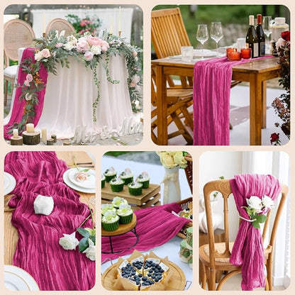 Cheesecloth Table Runner 10FT 2Pcs Fuchsia Boho Gauze Rustic Sheer Runners | - Image 7