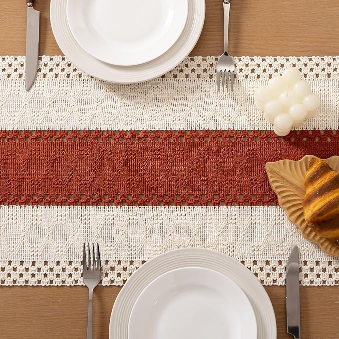 Boho Table Runner Summer Farmhouse Rustic Dining Dresser Scarf Home Decor | - Image 5