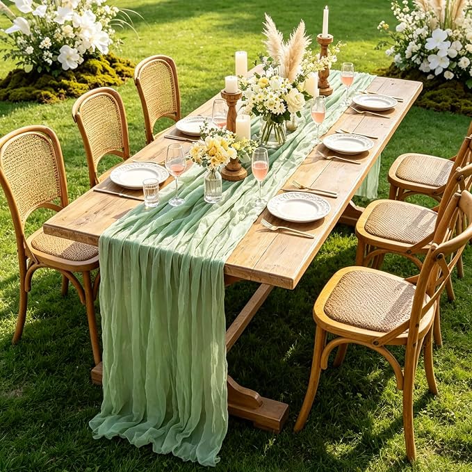 6Pcs Sage Green Cheesecloth Table Runner, 10FT Rustic Green Boho Gauze Table - Image 5