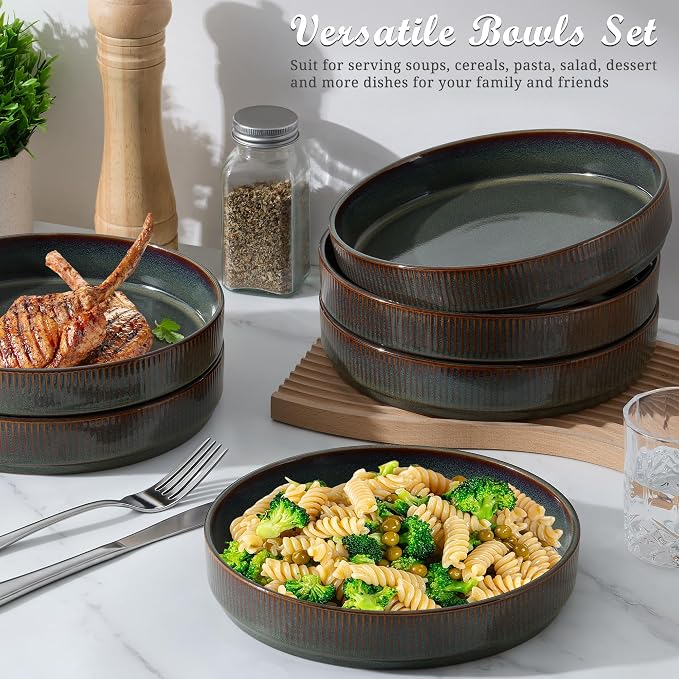 E-far Pasta Bowls Set of 6, 35oz Large Salad Bowl Plate - Image 3