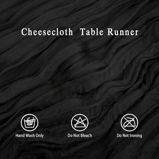 8 Pack Black Cheesecloth Table Runner 17x108 inch Boho Gauze Cheese Cloth Table - Image 3