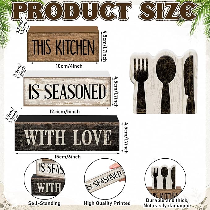 Moucuny 4 Pcs Farmhouse Kitchen Decor Rustic Spoon Fork Knife Wooden Stacked - Image 3