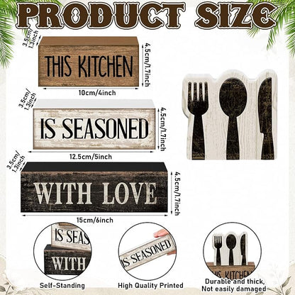Moucuny 4 Pcs Farmhouse Kitchen Decor Rustic Spoon Fork Knife Wooden Stacked - Image 3