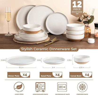 AmorArc Dinnerware Sets for 4, 12 Pieces Ceramic Plates and Bowls Set | Scratch - Image 3