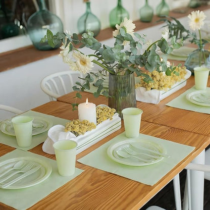 Kochorie 240 Pieces Sage Green Plastic Dinnerware Set Disposable Heavy Duty Plates Napkins Cups Silverware Dessert Dinner Plates for Birthday Wedding Baby Shower Party Supplies, Serves 30 Guests