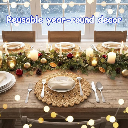 13.8" Round Corn Husk Placemats | Boho Woven Rattan Table Mats | Natural Spring Farmhouse Plate Chargers | Handmade Rustic Wicker Place Mats for Christmas Wedding (Set of 6)