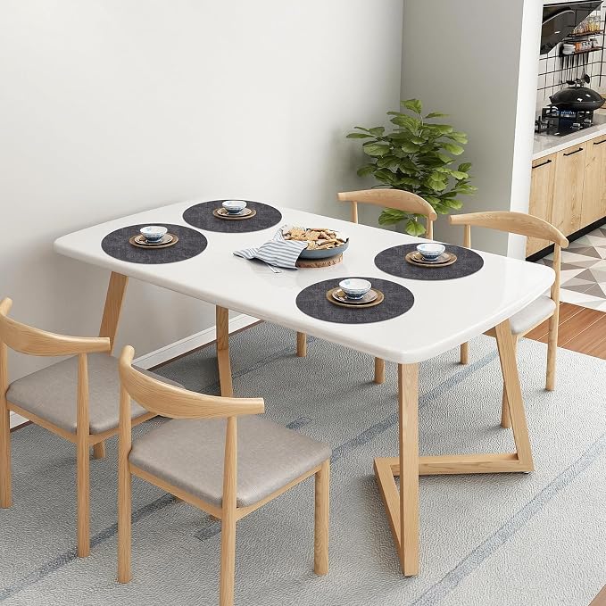 Homaxy Round Faux Leather Placemats and Coasters, Dark Grey | Washable - Image 9