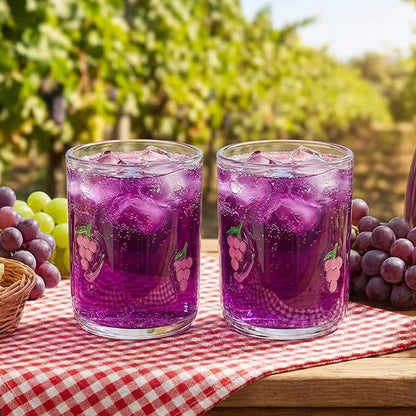 Icon Juice Glasses, 14oz Stemless Wine Drinking Juice Glass Cup for Valentine Party Supplies Gift(2 Pcs,Grape)